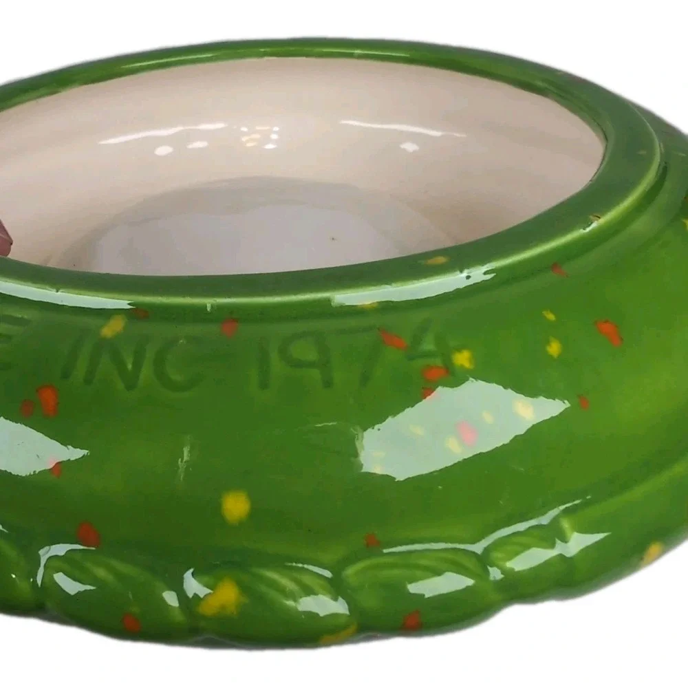 Gare 1974 Green W/Specks Of Orange Glaze Ceramic Ashtray USA Made 7.5